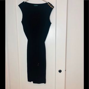 Ralph Lauren Black Tie Gold Button Accent Dress